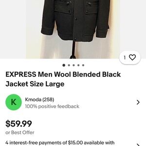 Express Men's Charcoal Wool Blend Military Jacket